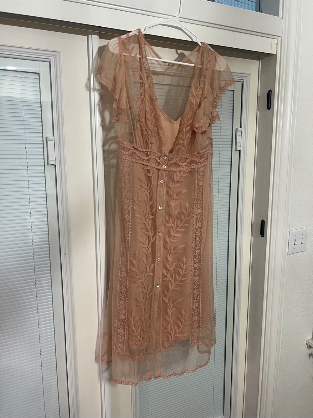 Miss me Sheer Embroidered Midi Dress in Dusty Peach